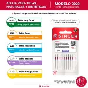 Set Agujas Singer #2045 Mixtas 70-110 x10 und para Máquina Casera